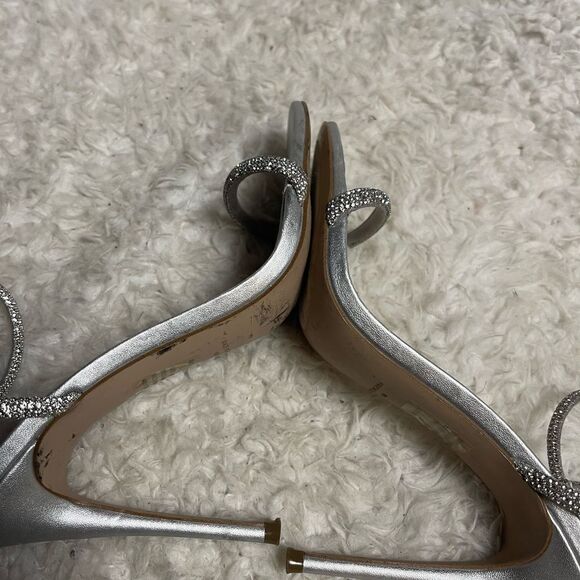 Steve Madden Metallic rhinestone Silver Ankle Strap Heels SZ10M - Picture 7 of 9